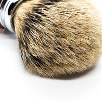 close up of a silvertip badger knot