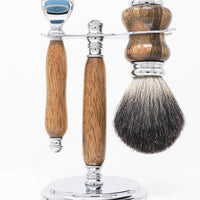 Hand-turned Premium Razor Set with Badger Shave Brush in African Black Limba