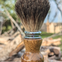 black badger shave brush with black limba handle outside