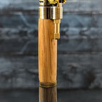 side view of a steampunk style slim lighter with a handcrafted wood barrel made from bourbon barrel oak