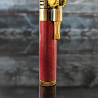 steampunk style slim lighter with a handcrafted wood barrel made from purpleheart