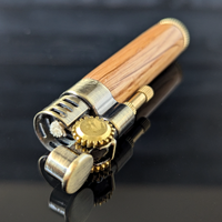 steampunk style slim lighter with a handcrafted wood barrel made from bourbon barrel oak