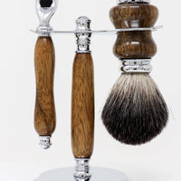 Hand-turned Premium Razor Set with Badger Shave Brush in African Black Limba