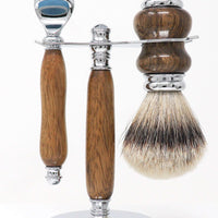 Hand-turned Premium Razor Set with Badger Shave Brush in African Black Limba