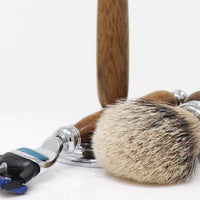 Hand-turned Premium Razor Set with Badger Shave Brush in African Black Limba