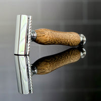 luxury wooden razor handle close up texture - side front view