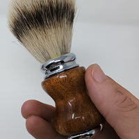video of a shave brush with a mesquite handle and a silver tip badger knot