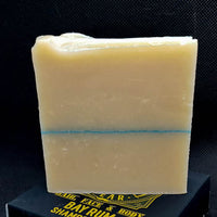 bay rum shampoo bar for men on a box front view