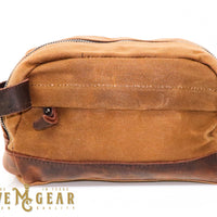 khaki hand made waxed canvas dopp bag from mc shave gear