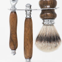 Hand-turned Premium Razor Set with Badger Shave Brush in African Black Limba