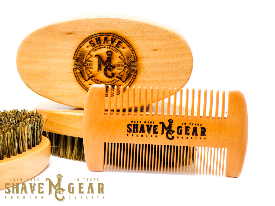 wood beard brush and comb set