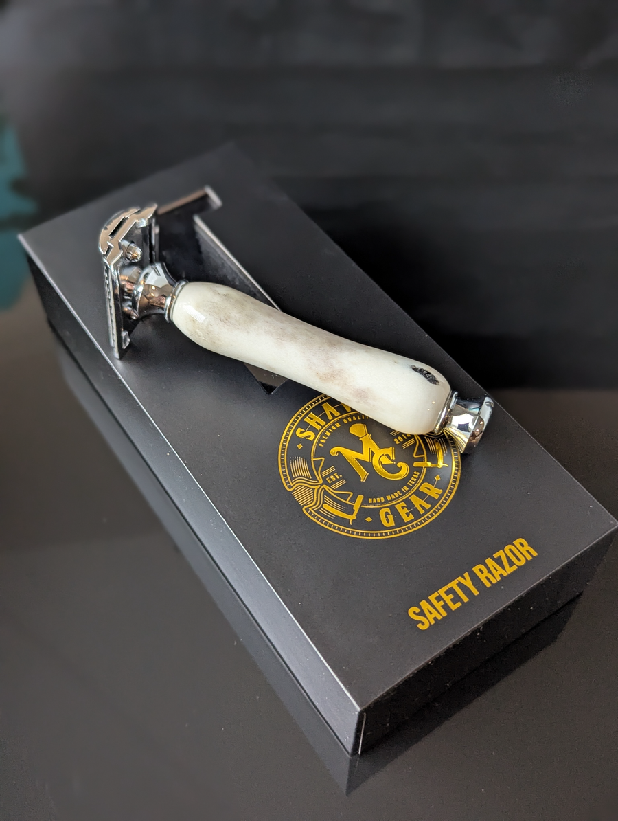 Hand Crafted Razor Hand-turned Antler Safety Razor | Luxury Shaving from MC Shave Gear