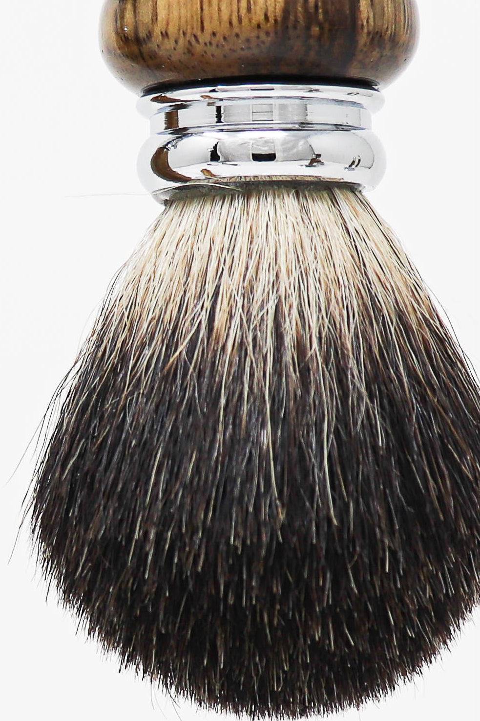 Hand-turned Premium Razor Set with Badger Shave Brush in African Black Limba