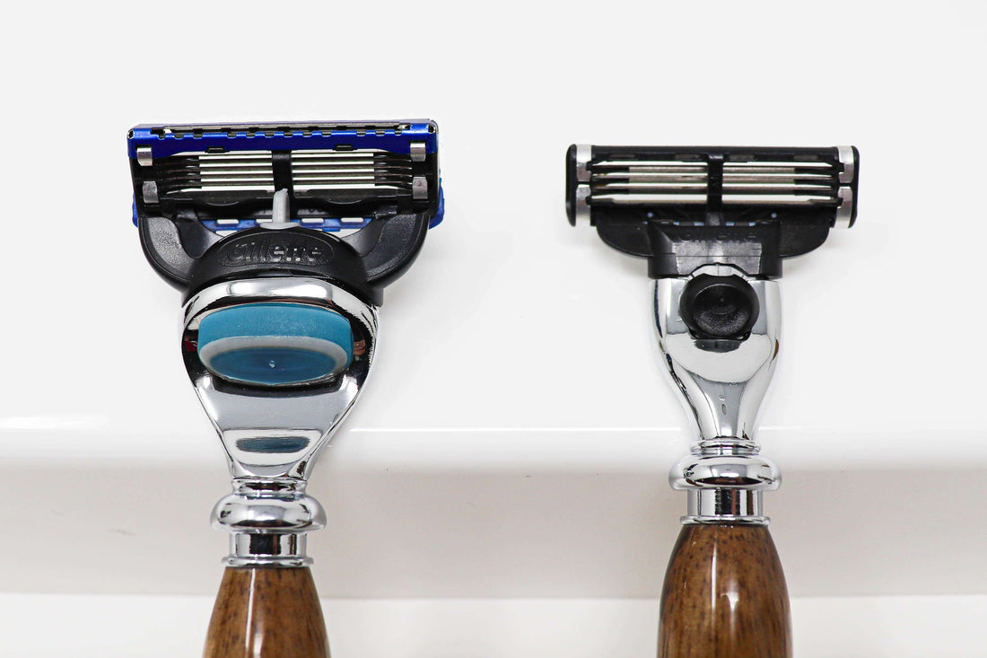 Hand-turned Premium Razor Set with Badger Shave Brush in African Black Limba