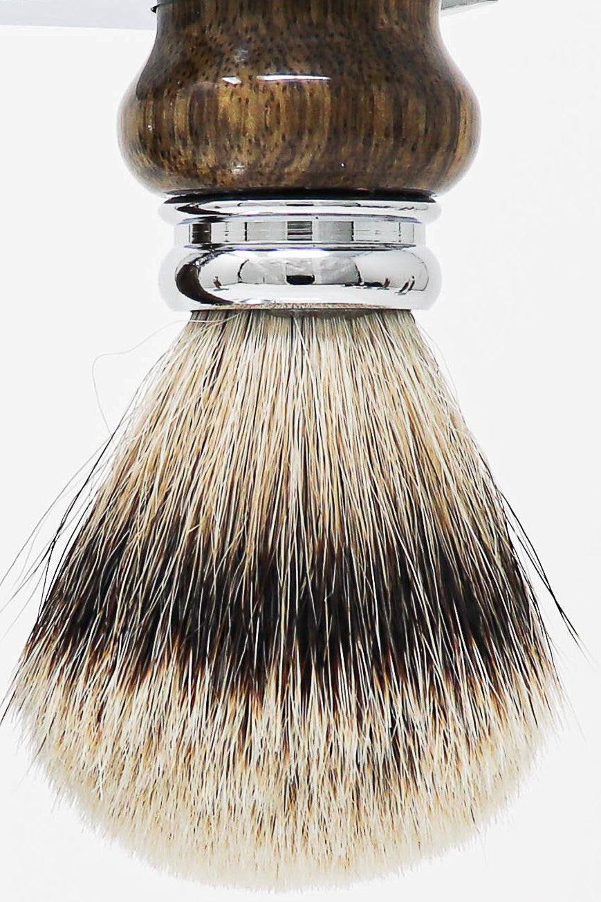 Hand-turned Premium Razor Set with Badger Shave Brush in African Black Limba