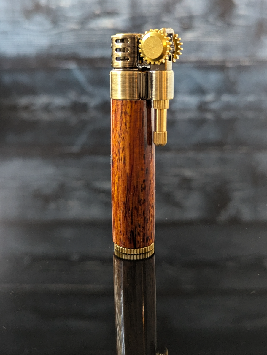 steampunk style slim lighter with a handcrafted wood barrel made from cocobolo