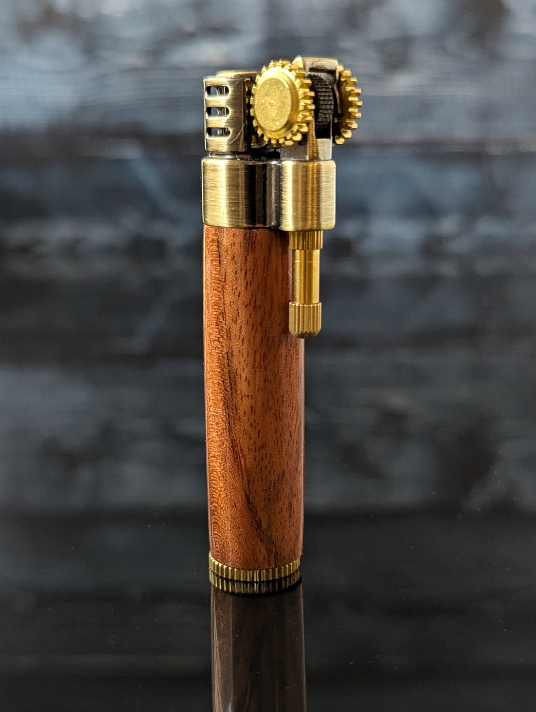 steampunk style slim lighter with a handcrafted wood barrel made from rosewood