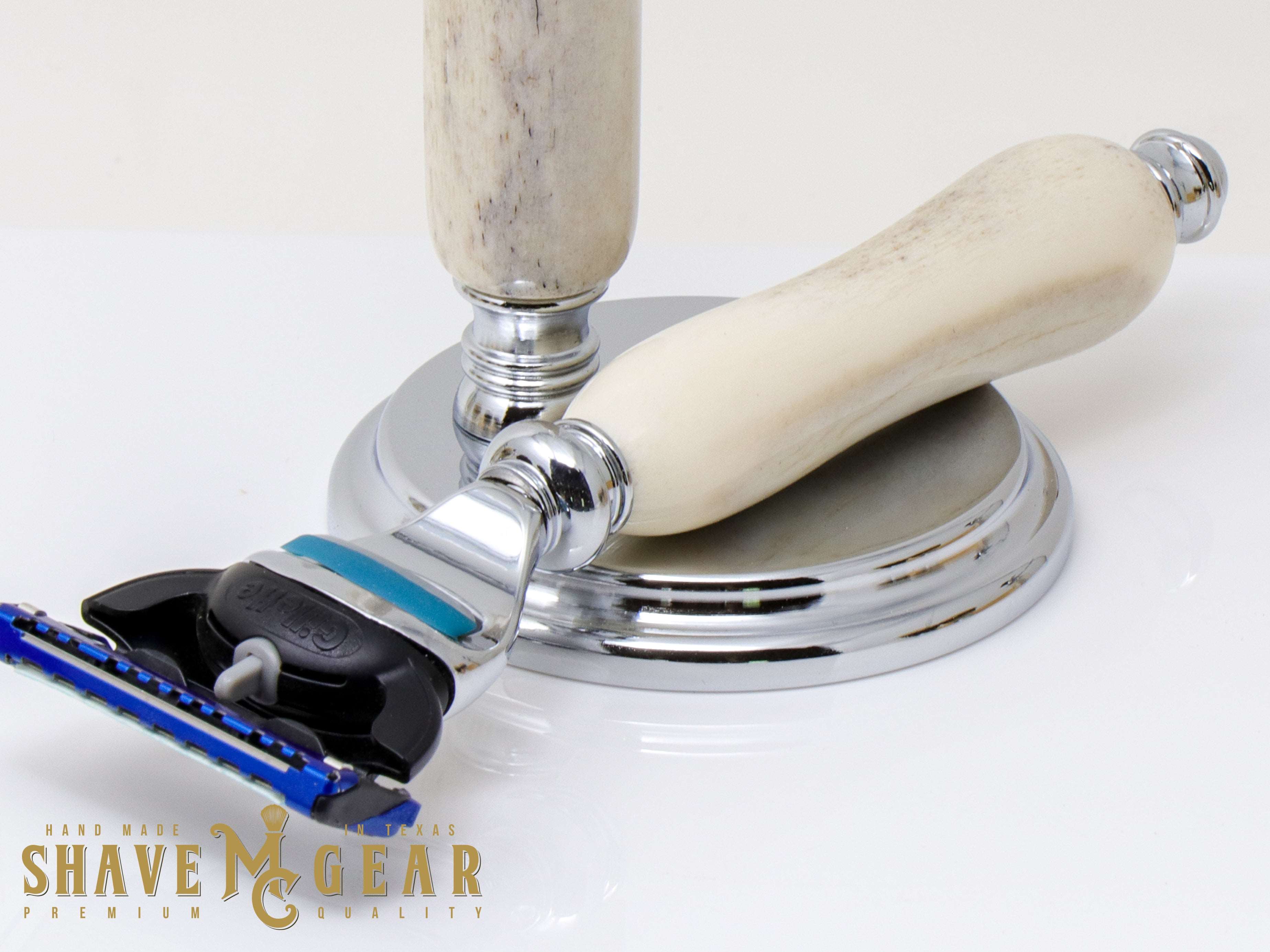 Hand-turned Razor Set in Antler – MC Shave Gear