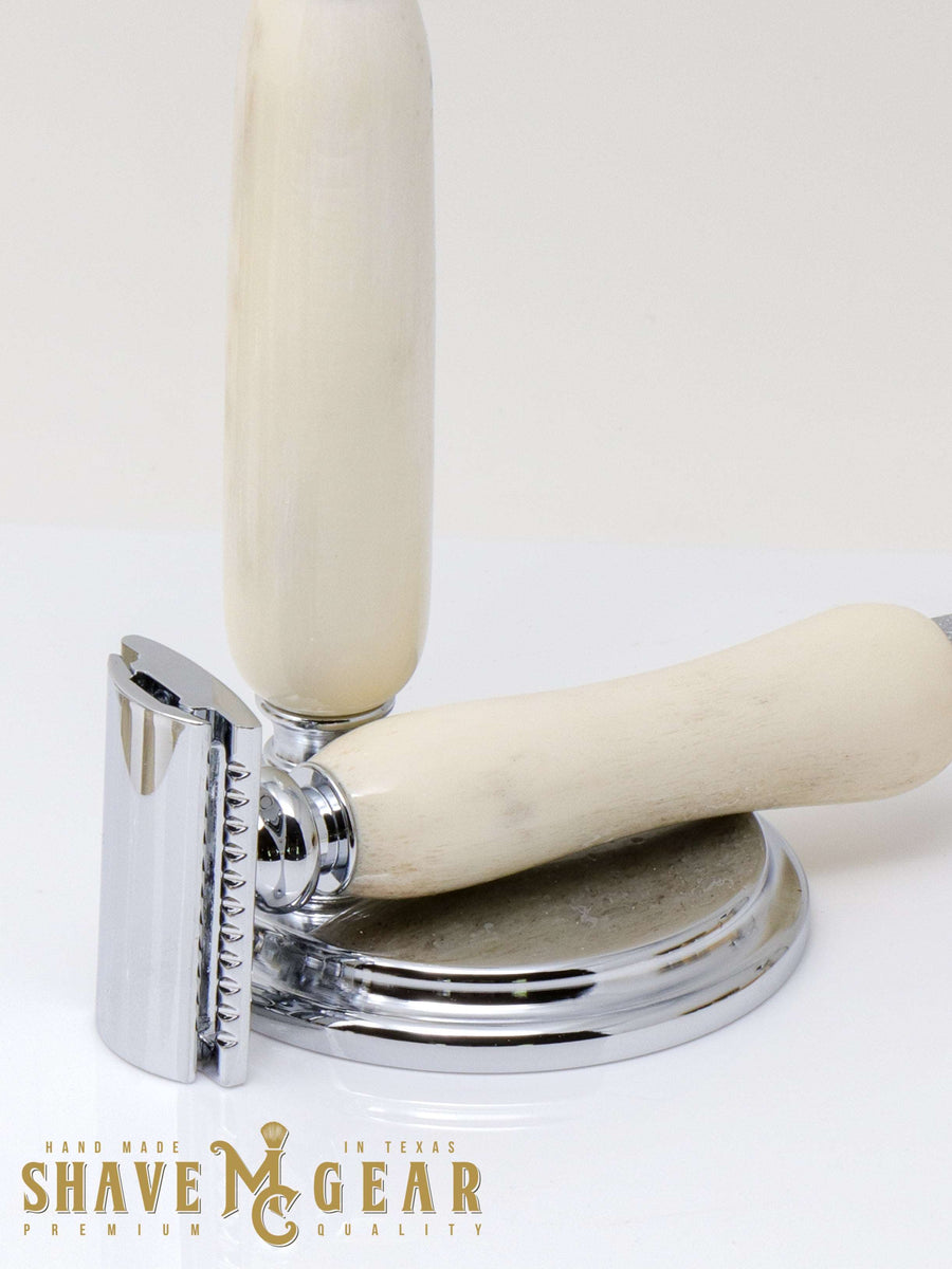 Hand-turned Razor Set in Antler