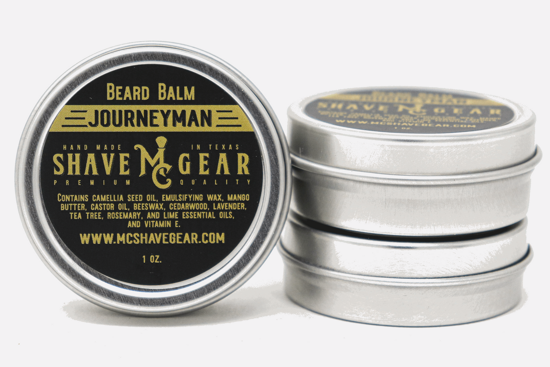 tins of journeyman beard balm with tea tree