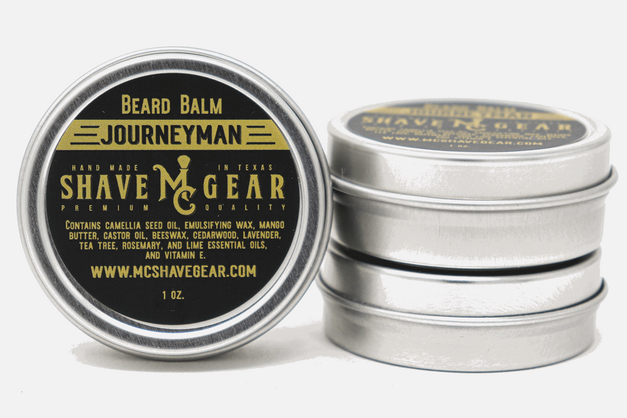 tins of journeyman beard balm with tea tree