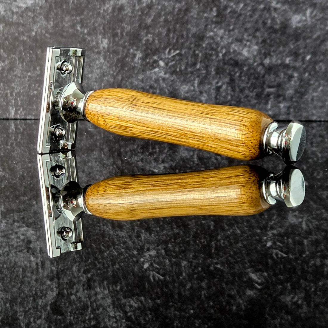 luxury wooden razor handle close up texture on its side 