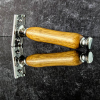 luxury wooden razor handle close up texture on its side 