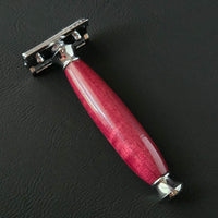 purpleheart wood safety razor premium double edge razor on a dark background with modern handle