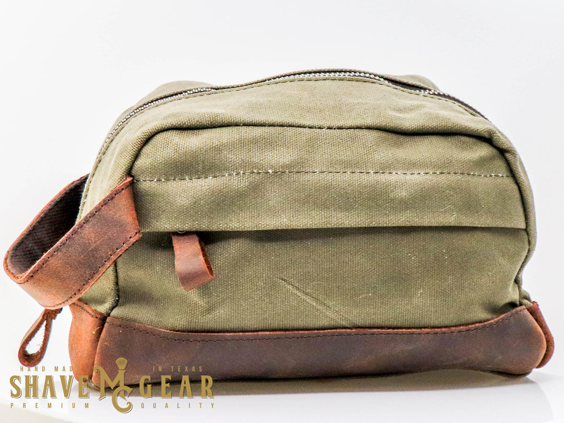 hand made waxed canvas dopp bag