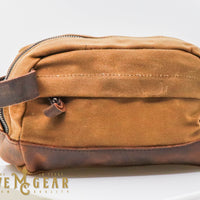 khaki hand made waxed canvas dopp bag