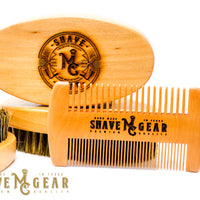 wood beard brush and comb set
